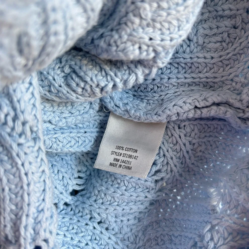BN2 Alya Baby Blue Cable Knit Crochet Sweater‎ Puffed Slouchy Sleeve Large